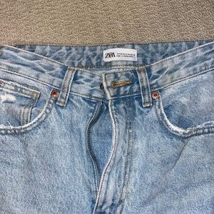 zara light wash straight leg ripped high waisted jeans